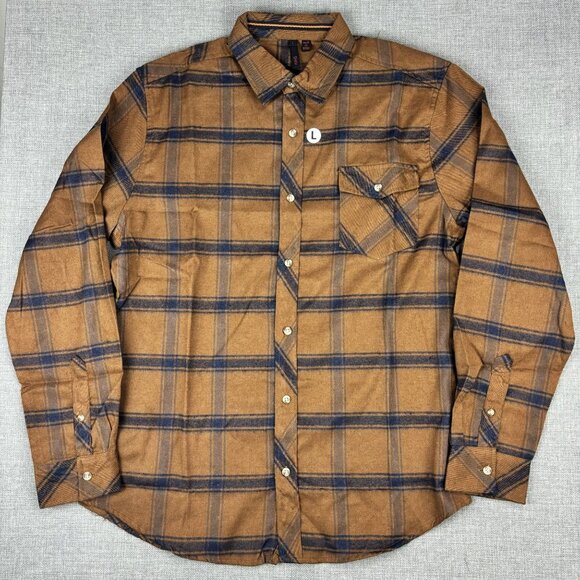 Brown & Blue Plaid Button-Up Long Sleeve Shirt L Made In India - Picture 1 of 6